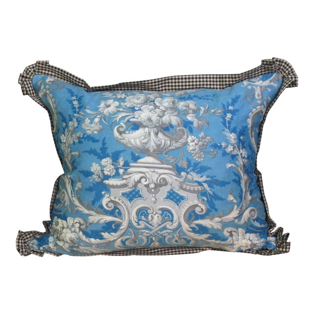 Blue Pillow Made with Antique Fabric For Sale