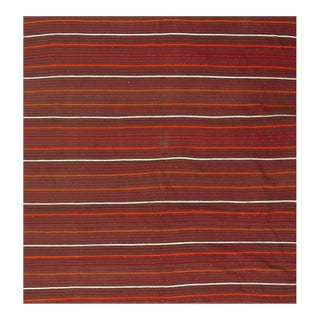 Mid-Century Anatolian Flat-Weave Turkish Kilim Multicolor Stripe Square Rug For Sale