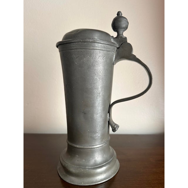 Metal Antique 18th Century German Pewter Hand Etched Lidded Beer Stein for a Tradesman Stamped 1799 For Sale - Image 7 of 12