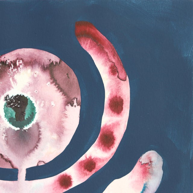 Abstract Flower in Bowl - Abstract Cool Tone Botanical Mixed Media Painting on Paper Original Artwork by Krisanne Souter For Sale - Image 3 of 6