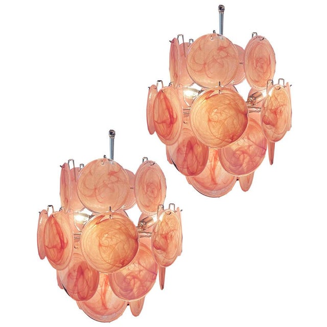 Vintage Italian Murano Chandelier with 24 Pink Disks, 1978 For Sale - Image 16 of 17