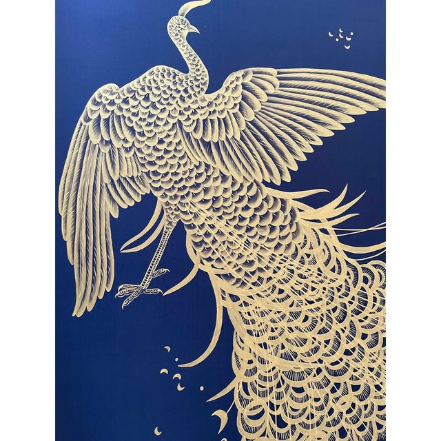 Peacock Hand Painted Wallpapers - 2 Panels For Sale - Image 4 of 4