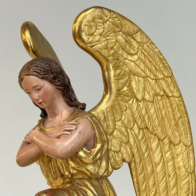 Pair 18th Century Hand-Carved Polychromed Wood Angels For Sale - Image 13 of 17