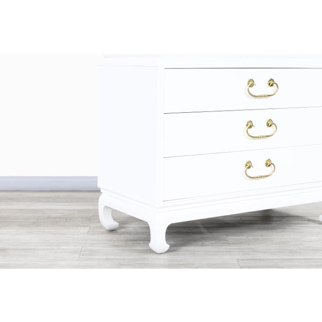 Mid-Century Modern Vintage Hollywood Regency Asian-Inspired White Lacquered Highboy Dresser For Sale - Image 3 of 10