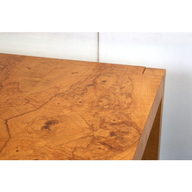 1960’s Milo Baughman Style Mid Century Burlwood Expanding Dining Table With 2 Leaves For Sale - Image 4 of 16