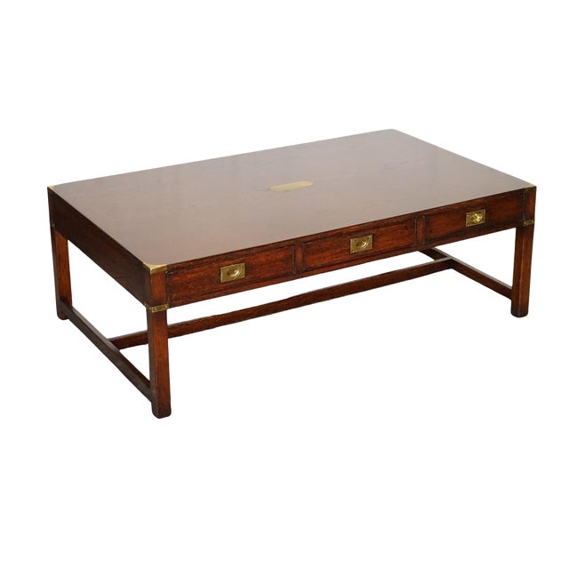 Military Campaign Reh Kennedy Coffee Table with Three Deep Drawers For Sale