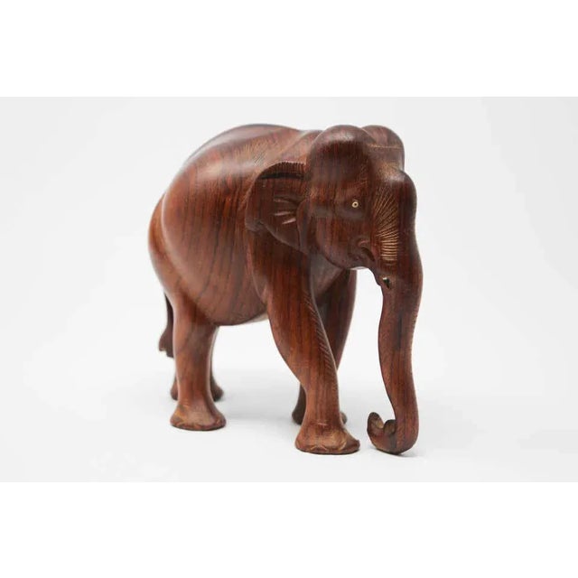 African Wood Hand Carved Elephant For Sale - Image 4 of 11