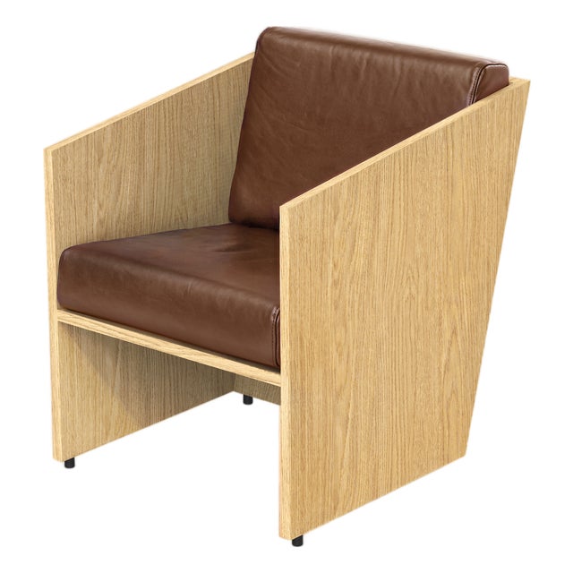 Armchair in Oak Wood and Brown Leather by Álvaro Siza For Sale