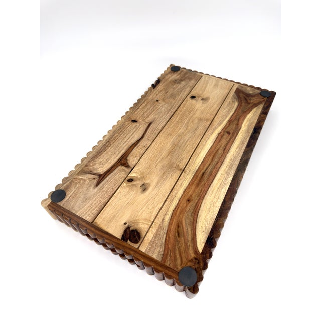 Stunning Handcrafted Flutted Indian Rosewood Serving Tray For Sale - Image 11 of 12