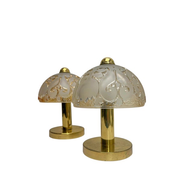 Brass and Relief Glass Mushroom Table Lamps from Peill & Putzler, 1970s, Set of 2 For Sale - Image 10 of 12