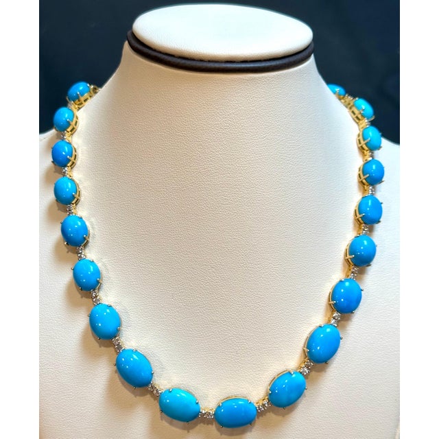 60ct Natural Sleeping Beauty Turquoise & Diamond Tennis Necklace & Earrings Set For Sale - Image 10 of 18