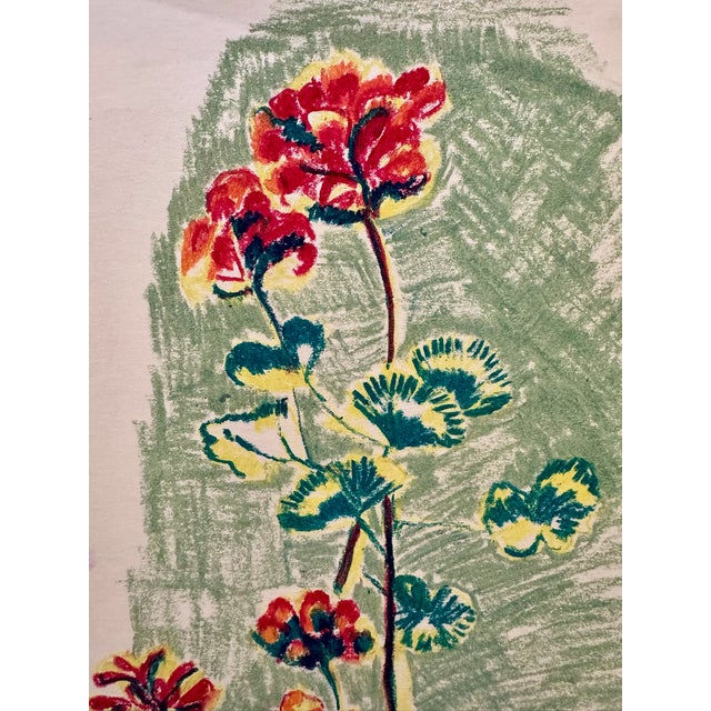 Rustic Henry Emil Salloch Original Watercolor on Paper Botanical Sketch of Red and Orange Geraniums. For Sale - Image 3 of 5