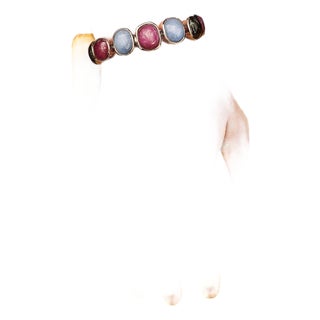 Bochic "Capri" Vintage Ruby & Multi Color Fancy Sapphires Cuff Set 18K & Silver For Sale