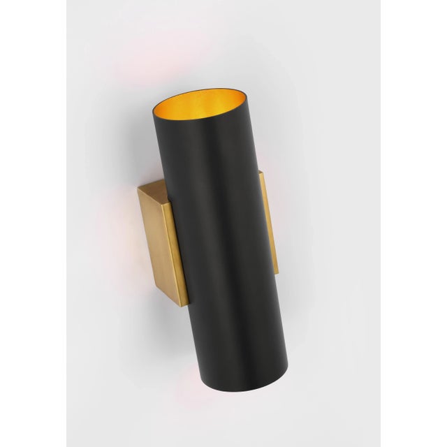 Modern AERIN for Visual Comfort Signature Nella Small Cylinder Sconce in Hand-Rubbed Antique Brass & Matte Black For Sale - Image 3 of 5