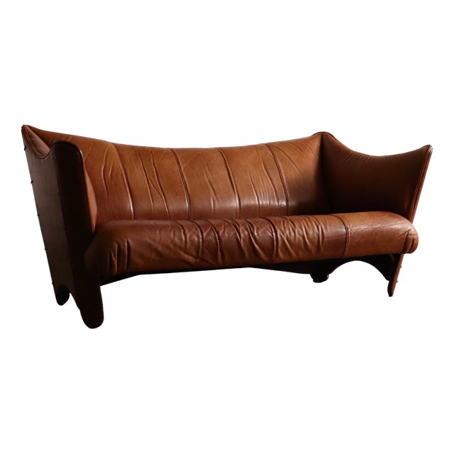 Mid-Century Cognac Leather and Wood Sofa from Pacific Green, Australia, 1970s For Sale