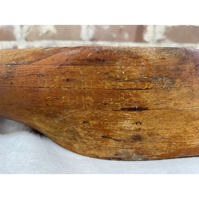 Antique wood airplane propeller, from late 1943 , early 1944 and the World War II era. It has a laminated timber...