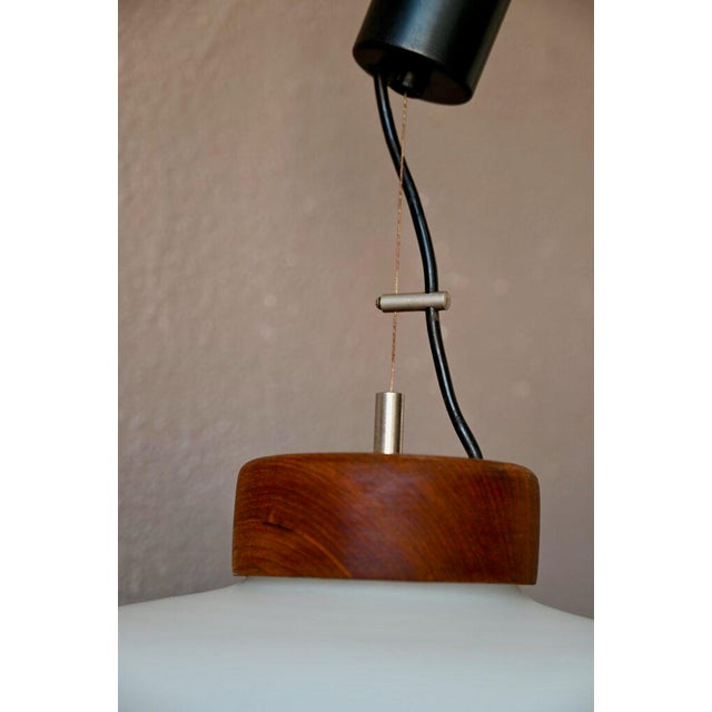 Suspension Lamp in Wood and Opaline Glass attributed to Reggiani For Sale - Image 5 of 8