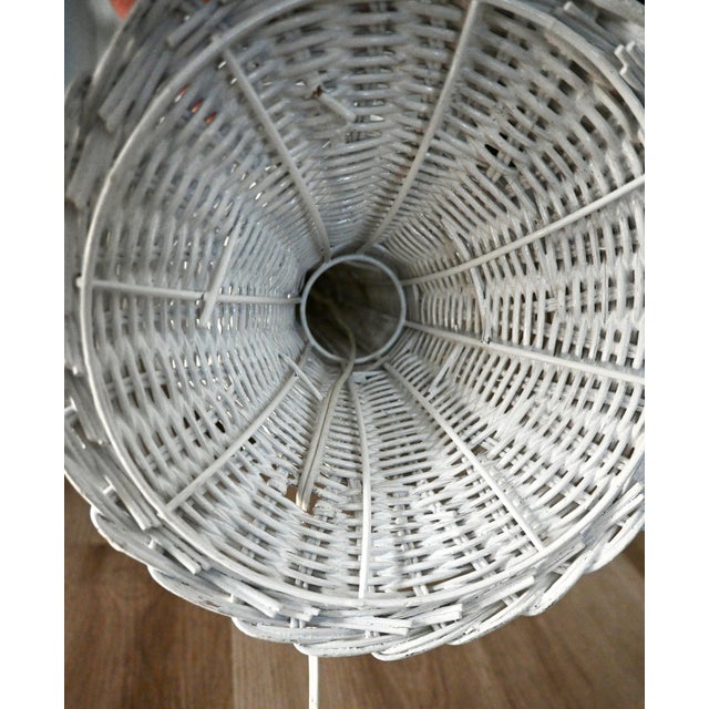 Wood Vintage Rattan Mushroom Lamp in White – Coastal Boho / Palm Beach Regency For Sale - Image 7 of 8