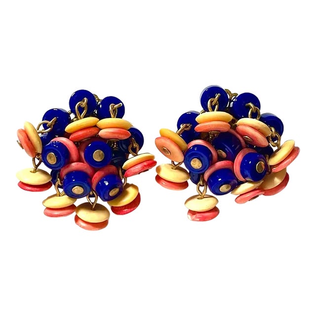 1950s Freirich Swirl Bead Clip on Earrings - 2 Pieces For Sale