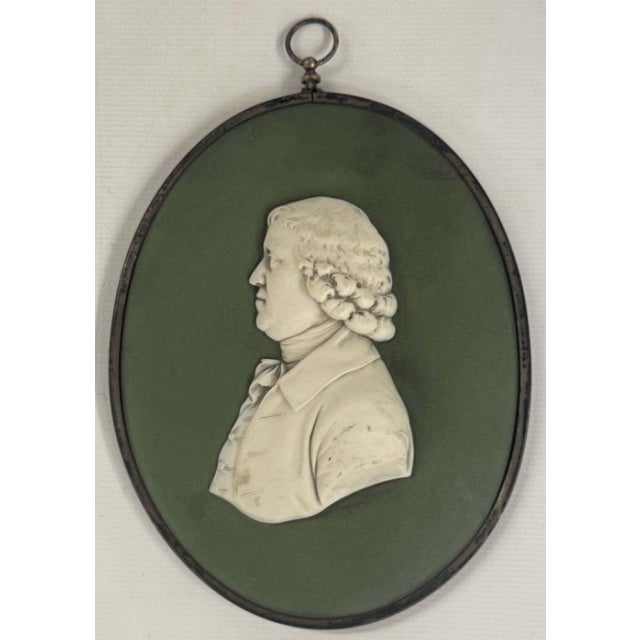 English Antique 18th Century Wedgwood Jasperware Portrait Plaque of Josiah Wedgwood (1730 - 1795) For Sale - Image 3 of 3