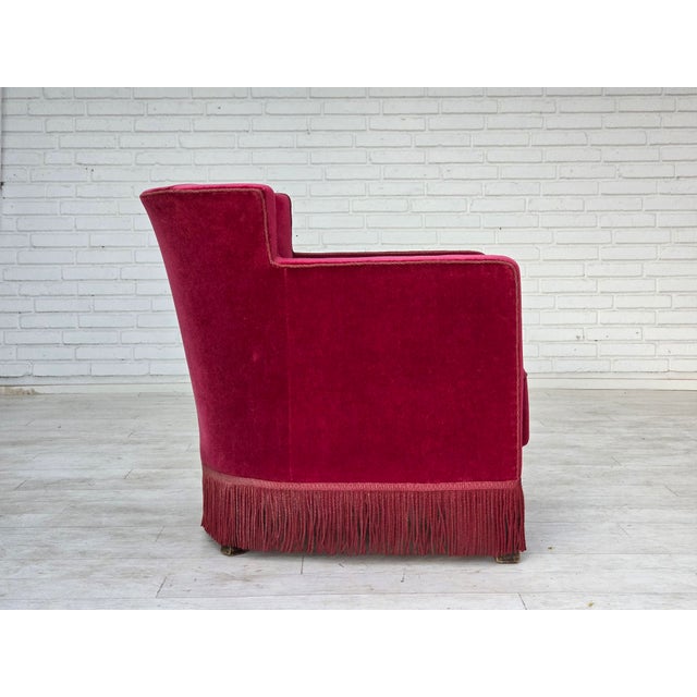 Danish Relax Armchair in Red Velour with Ash Legs, 1960s For Sale - Image 10 of 18