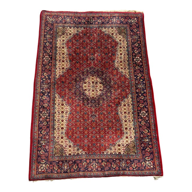 Vintage Hand Knotted Persian Wool Sarouk Rug For Sale