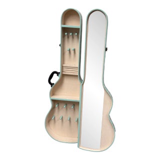 Pottery Barn Guitar Shaped Jewelry Storage Case + Mirror For Sale