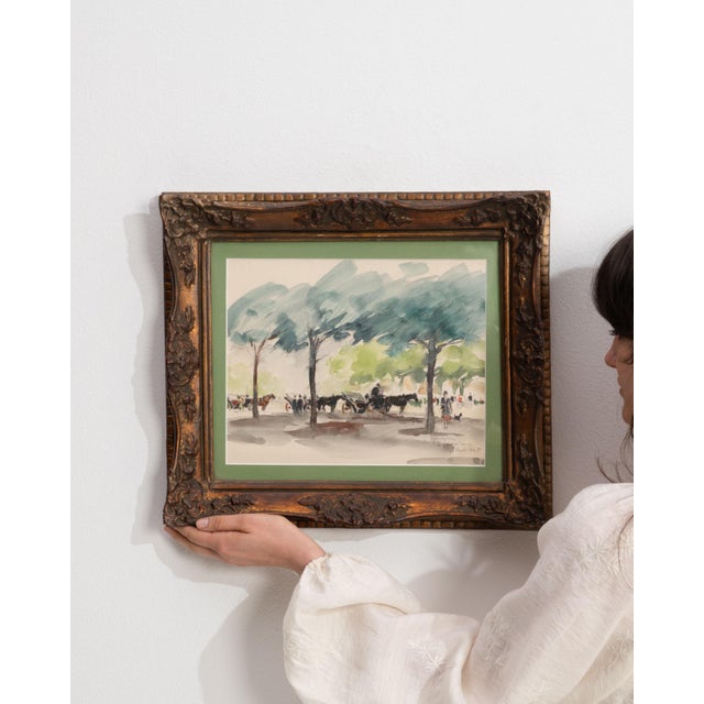 Green 1940s France Green Wood Drawing For Sale - Image 8 of 16