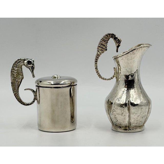 1960s Los Castillo Seahorse Silver Plate Creamer & Sugar Set For Sale - Image 10 of 18