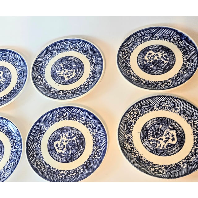 Blue Mid 20th Century Flow Blue Willow Ironstone Dessert Plates- Set of Six For Sale - Image 8 of 9