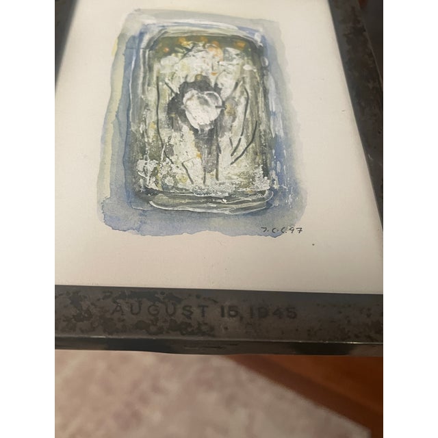 Silver Rare 1945 Met Museum v-J Day Commemorative Sterling Silver Frame by Black, Starr & Gorham With Original 1947 Signed Mixed-Media Painting For Sale - Image 8 of 11