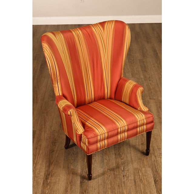 Late 20th Century Custom Quality Pair Of Mahogany Fanback Wing Chairs For Sale - Image 5 of 18