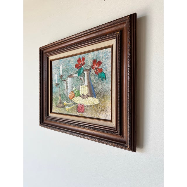 Vintage Lovey Original Still Life Oil Painting on Canvas, Framed For Sale - Image 4 of 10