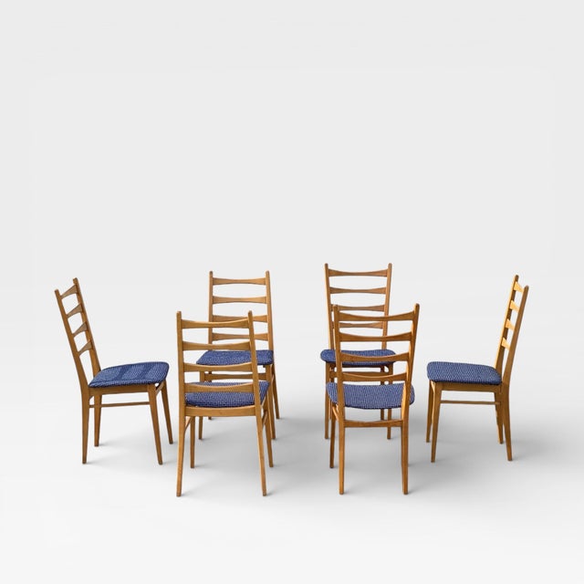 Set of Six Mid-Century Modern Ladderback Dining Chairs With New Upholstery For Sale - Image 4 of 18