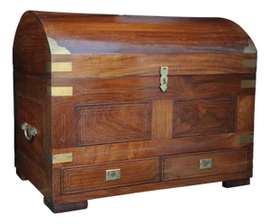 19th Century Anglo Indian Rosewood & Brass French Polished Domed Two Drawer Dowry Chest, 1890s