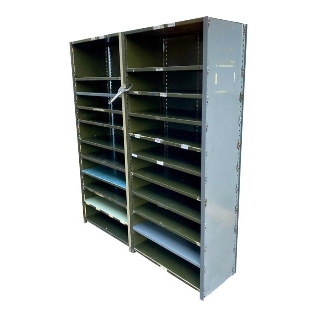 1940s Industrial Library Shelving From Lyon Metals For Sale