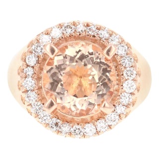 Roshe Jewels 4.61 Carat Morganite Diamond 14 Karat Rose Gold Cocktail Ring, Size 7 For Sale