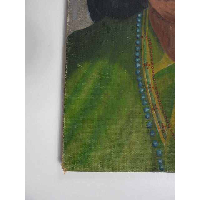 Early 20th Century Folk Art Native American Portrait Painting For Sale - Image 4 of 7