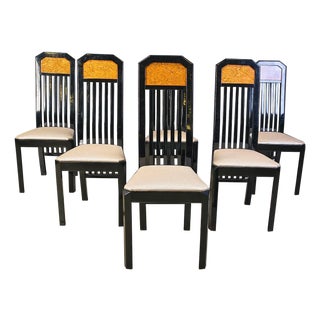 Vintage Burl Wood and Lacquer Dining Chairs, 1980s, Set of 6 For Sale