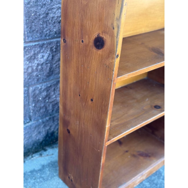 Wood Vintage Rustic Pine Low Bookcase With Divided Open Shelving For Sale - Image 7 of 11