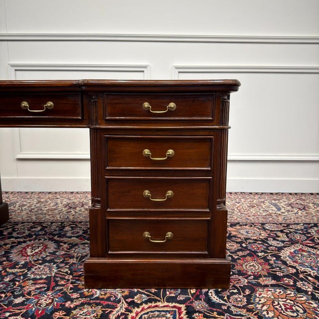 Classic English Desk Green Leather Inlay For Sale - Image 11 of 18