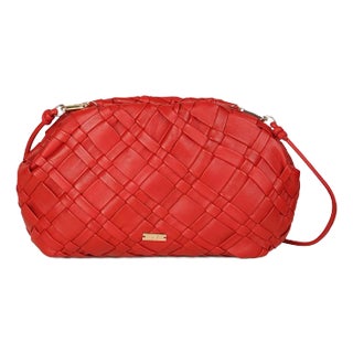 Rafe Aya Woven Leather Frame Clutch in Cherry Red For Sale