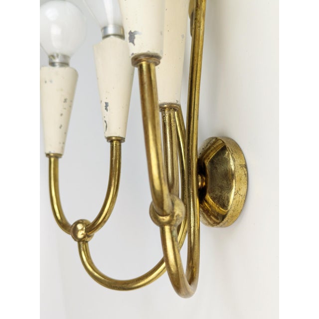 Ivory Metal and Brass Four-Light Wall Lamps, 1950s, Set of 4 For Sale - Image 13 of 18