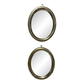 Pair, Borghese Italian Oval Silver Giltwood Wall Mirrors, 20th C. For Sale