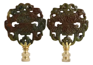 Chinese Archaic Style Lamp Finials on Brass Hardware - A Matching Pair