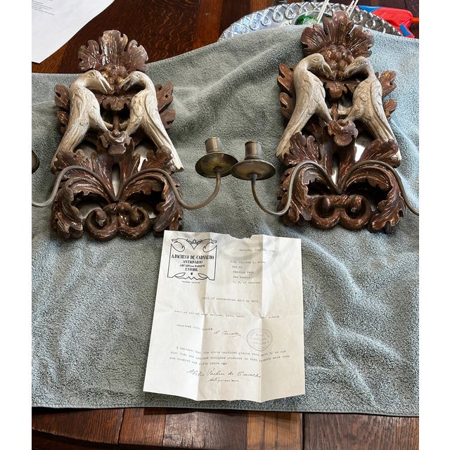 Wood Pair of 18th Century Portuguese Carved Wood Wall Sconces With Provenance For Sale - Image 7 of 8