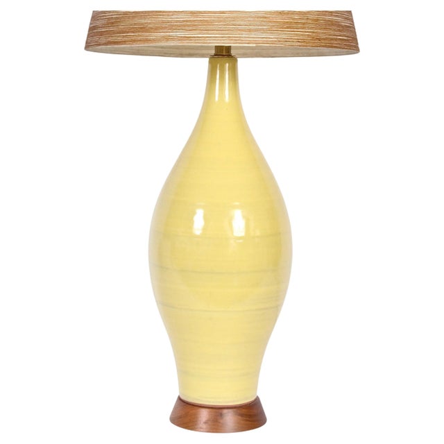 Mid-Century Modern Mid 20th Century Design-Technics Style Yellow Banded Art Pottery Table Lamp For Sale - Image 3 of 9