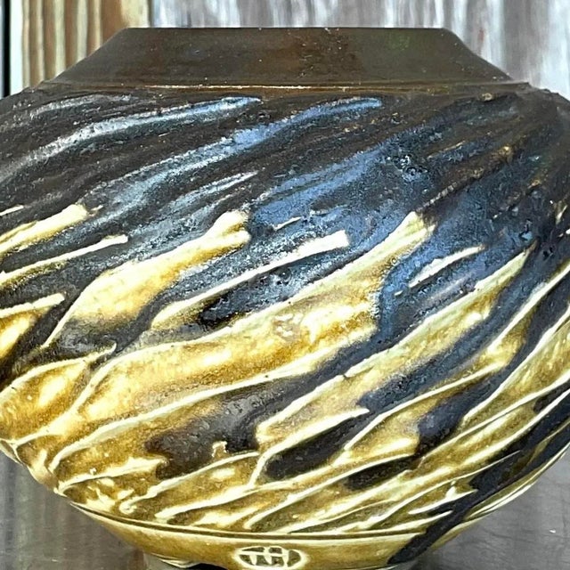 Vintage Boho Signed Studio Pottery Vase For Sale - Image 9 of 13