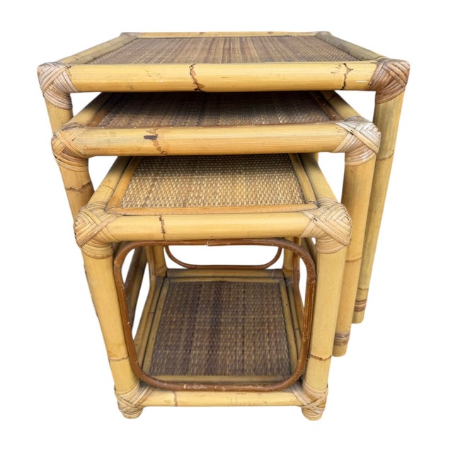 Set of 3 Rattan Nesting Tables For Sale - Image 4 of 6