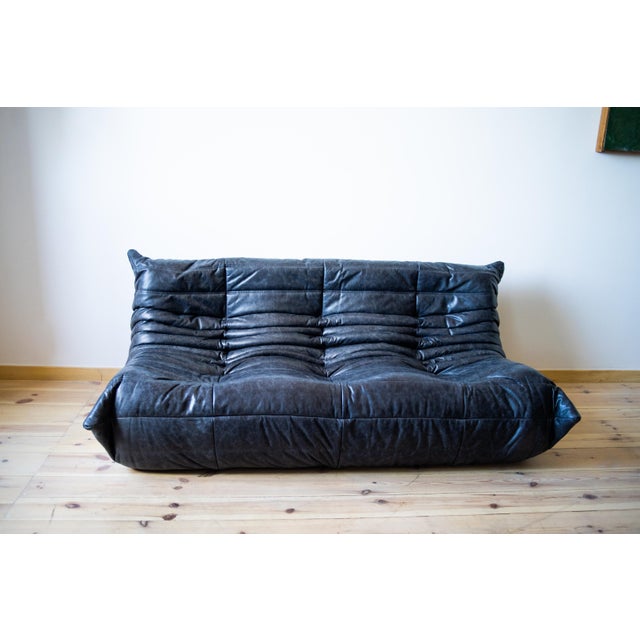 Black Black Togo Living Room Set in Dubai Leather by Michel Ducaroy for Ligne Roset, Set of 5 For Sale - Image 8 of 18